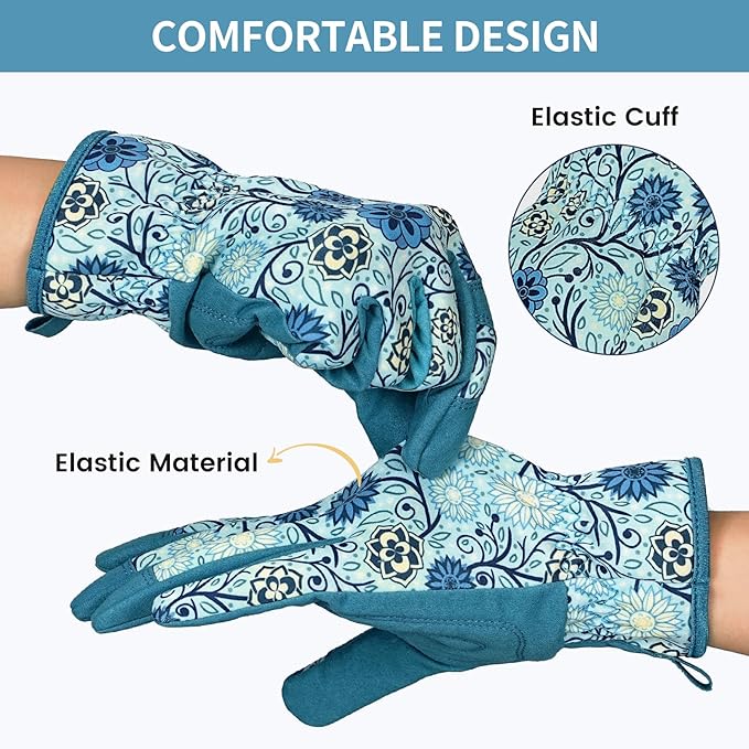 Pleneal Gardening Gloves for Women - Leather Garden Gloves Thorn Proof, Outdoor Protective Working Gloves