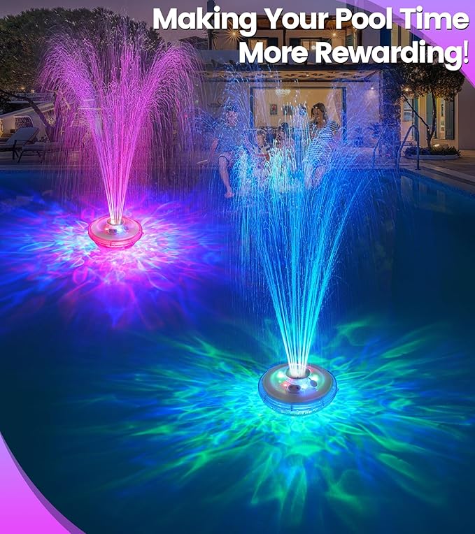 Floating Pool Fountain with Lights Show, Upgraded Pool Fountains with Anchor, Pool Water Fountain, Swimming Pool Fountains for Inground Pool, Waterfall for Above Ground Pond-White