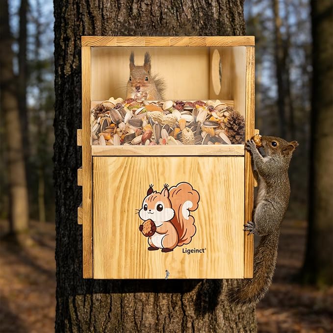 Large Outdoor 2-in-1 Squirrel House and Feeder with Secure Den Box and Nesting Box, Durable Squirrel Box for Backyard, Ideal Squirrel Houses for Outside and Chipmunk House