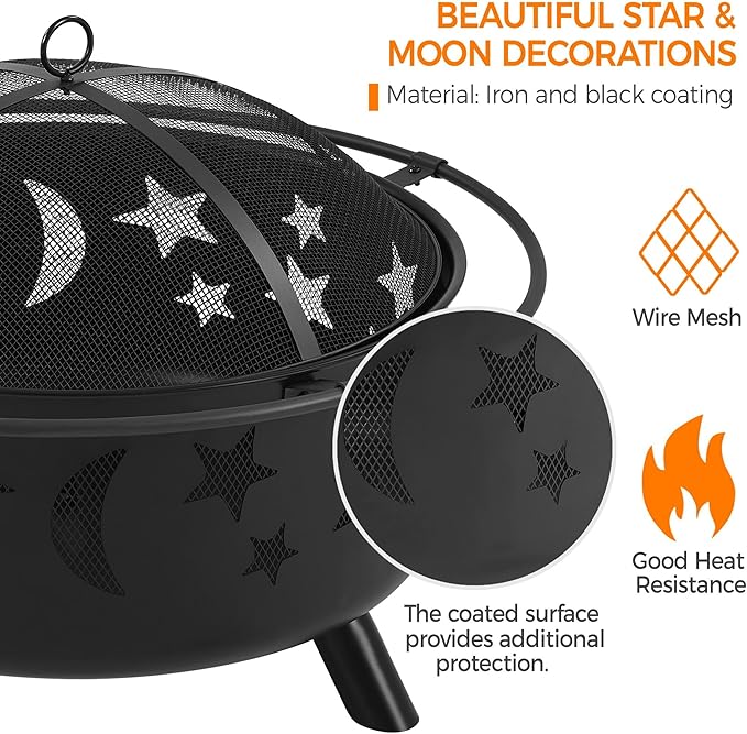 Yaheetech Fire Pit 30in Fire Pits for Outside Wood Burning Outdoor Fireplace with Spark Screen, Poker for Bonfire Patio Backyard Garden Picnic