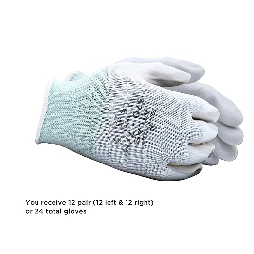 SHOWA Atlas 370 Nitrile Palm Coated General Purpose Work Gloves with Nylon Liner, White, X-Large (12 Pair)