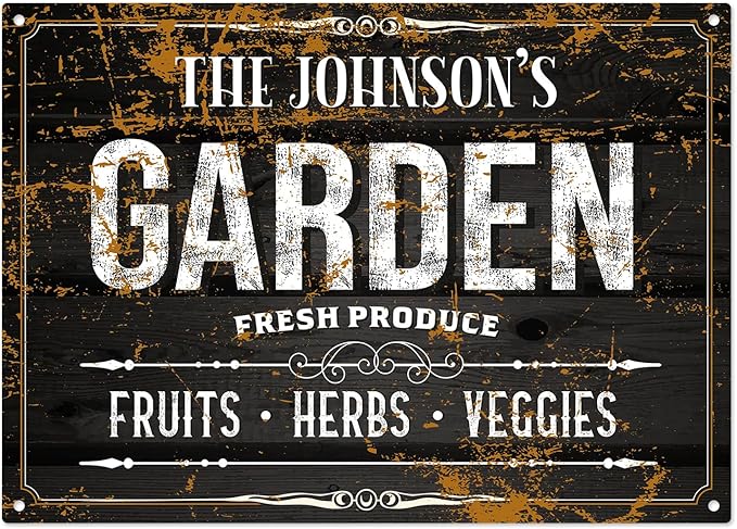 Custom Garden Sign, Personalized Text/Name for Farm and Backyard Décor Sign, 10x14 Inches, Rust Free .040 Aluminum, Fade Resistant, Made in USA by Sigo Signs