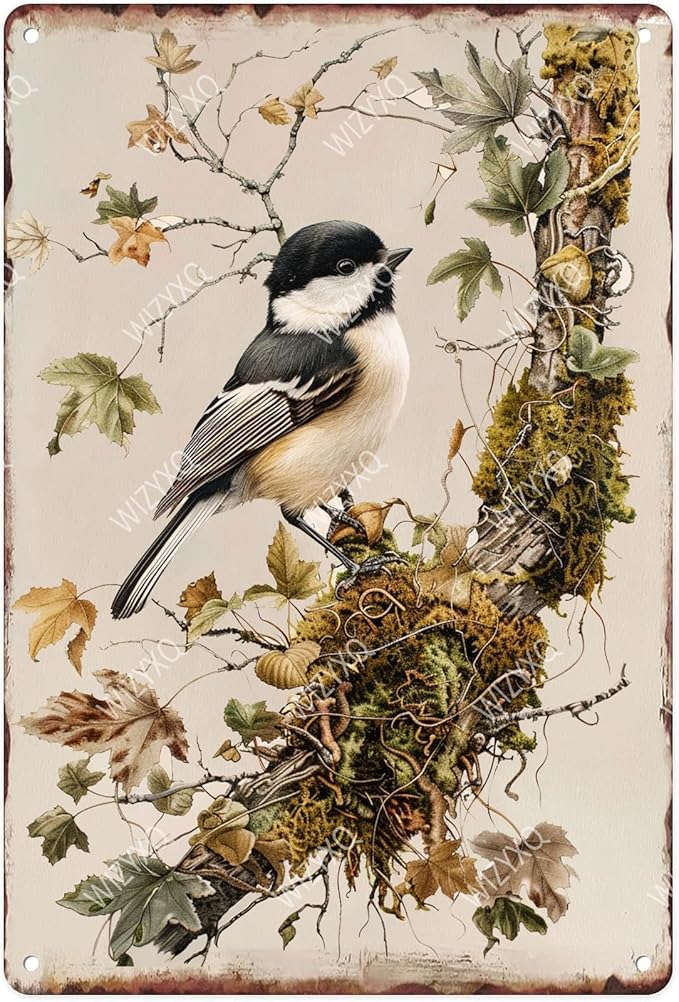 Funny Metal Chickadee Bird Vintage Tin Sign - Wildlife Wall Decor Retro Aluminum for Home, Office, Garden, Club, Yard - 812 Inches