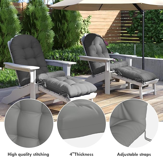 Adirondack Chair Cushion with Ottoman, Folding Adjustable Adirondack Seat Cushions, Waterproof Adirondack Patio Chair Pads for Garden, Deck, or Poolside, Small-Gray-2