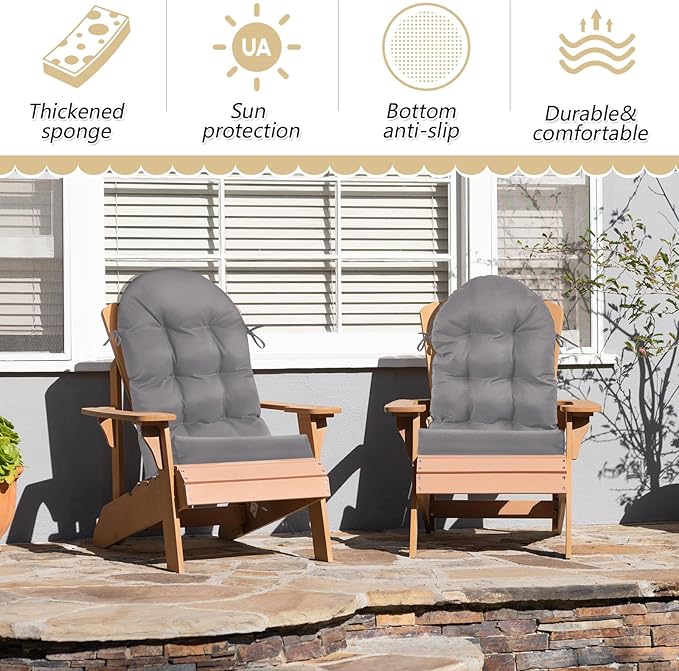 Geelin 4 Pcs Adirondack Chair Cushion High Back Patio Rocking Chair Cushion 44 x 19 x 4 Inch Tufted Weather Resistant Fade Resistant Seat for Patio Rocking Seat (Light Gray)