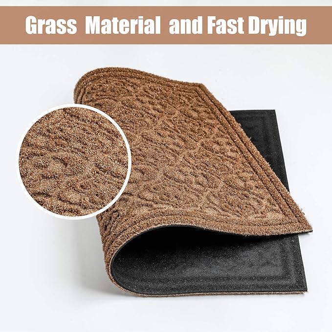 Outdoor Mats for Front Door 36 x 24 inch Large Floor Outside Entrance Welcome Exterior Entry Waterproof All-Season All-Weather Rug Mud Trapper Natural Rubber Heavy Duty Entryway Brown