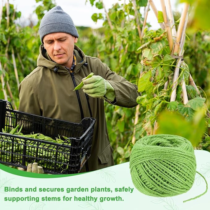1-Pack Natural Jute Twine String, 3mm x 328ft/100m Long Garden Twine Balls for Crafts/Gift Wrapping/Gardening Plants, Durable Plant Ties Thick Rope [Light Green]