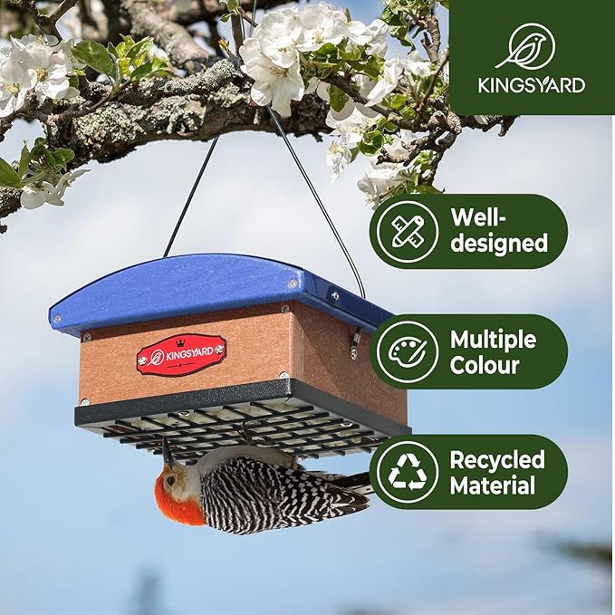 Kingsyard Upgraded Upside Down Double Suet Feeder with Metal Weatherproof Roof, Squirrel-Proof Metal Edging, Suet Feeders for Outside Hanging, Great for Attracting Woodpecker, Nuthatch, Titmouse