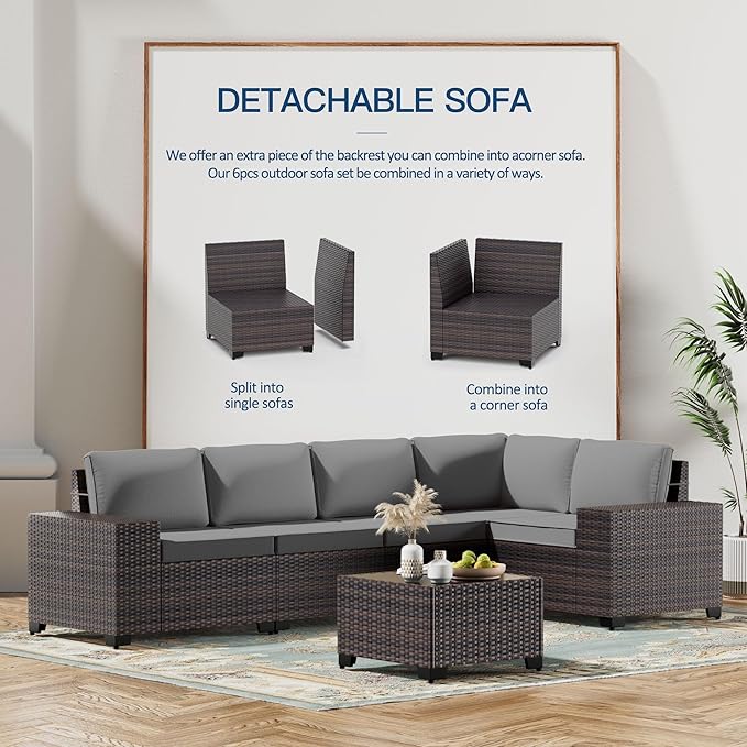 Kullavik 12PCS Outdoor Patio Furniture Set PE Wicker Rattan Sectional Sofa Patio Conversation Sets,Grey