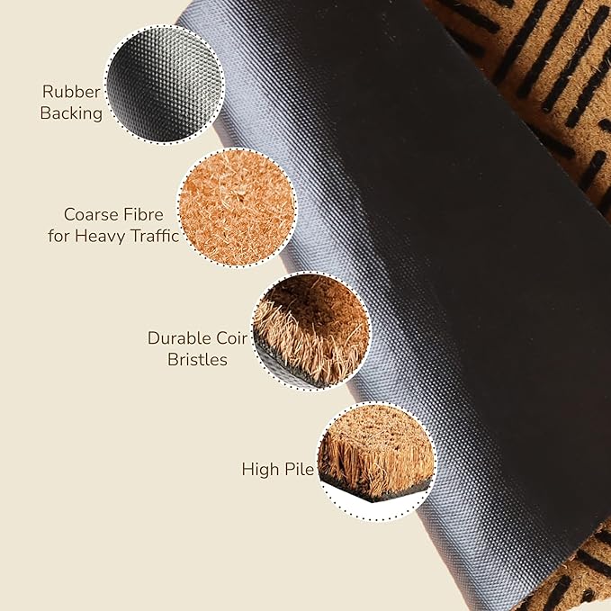Welcome Doormats, Natural Coco Coir Mats with Non-Slip PVC Backing, Indoor Outdoor Mats for Home & Office, Floor Rugs for Door Decor, Geometric Porch Rug with Black Diamond Pattern, 30"x17"