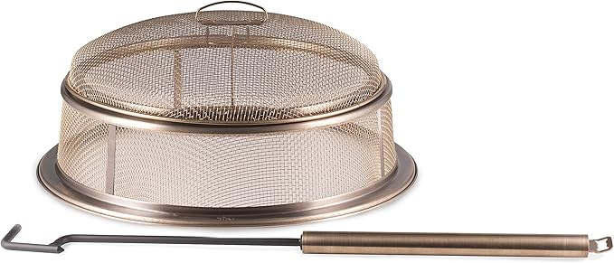 TIKI Reunion Fire Pit Screen & Poker Set – Outdoor Fire Pit Spark Protector & Ember Guard – Fire Poker Tool for Safe & Controlled Fires – Durable Metal Fire Pit Accessories in Gold & Black