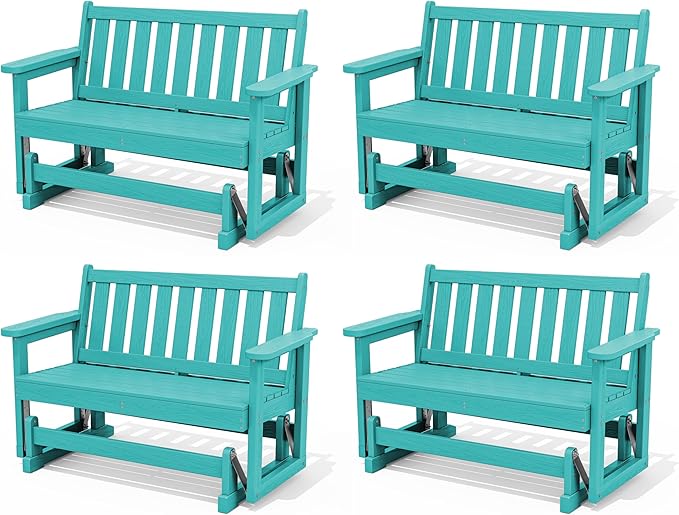 SERWALL Outdoor Glider Bench Set of 4, HDPE Weather-Resistant Swinging Bench for Backyard Garden Porch, Aruba