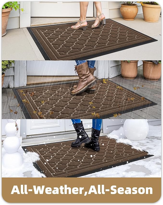 Color&Geometry Front Door Mat Outside Entrance, Heavy Duty Non Slip Low Profile Doormat for Entryway, Trap Dirt and Moisture Welcome Mats All-Weather, Easy Clean, Patio, Garage, 24"x36" Brown