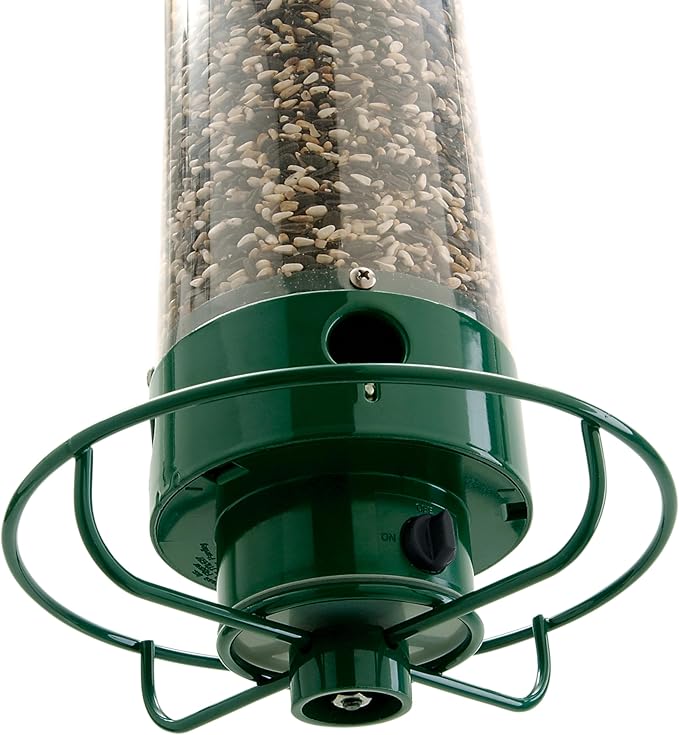 Droll Yankees Squirrel Proof Bird Feeders for Outdoors - YF-M - Flipper, Collapsible Perches, 5-Pound Seed Capacity, Green