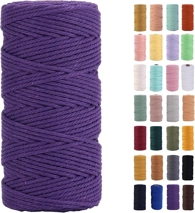 Deep Purple Macrame Cord 3mm x 109Yards,Colored Cotton Rope Colorful Cotton Cord Soft Craft Cord Twine for Wall Hanging Plant Hangers Crafts Decorative Projects