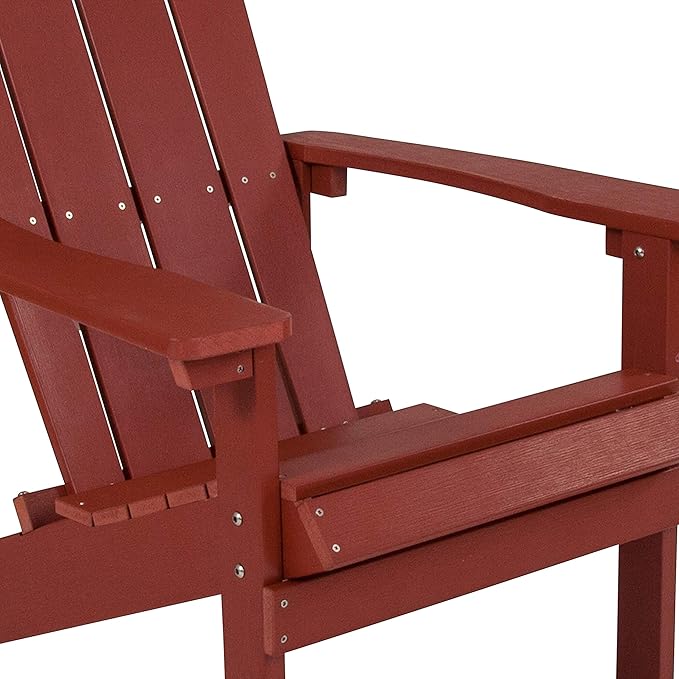 Flash Furniture Charlestown Poly Resin Adirondack Chair - Red - All Weather - Indoor/Outdoor - Set of 2