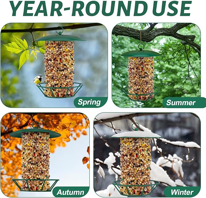 2 Pcs Suet Feeder Cylinder Bird Feeder S-6-2 Seed Cake Feeders Green Metal Feeders for Hanging Garden Backyard Outdoors Wild Birdfeeding