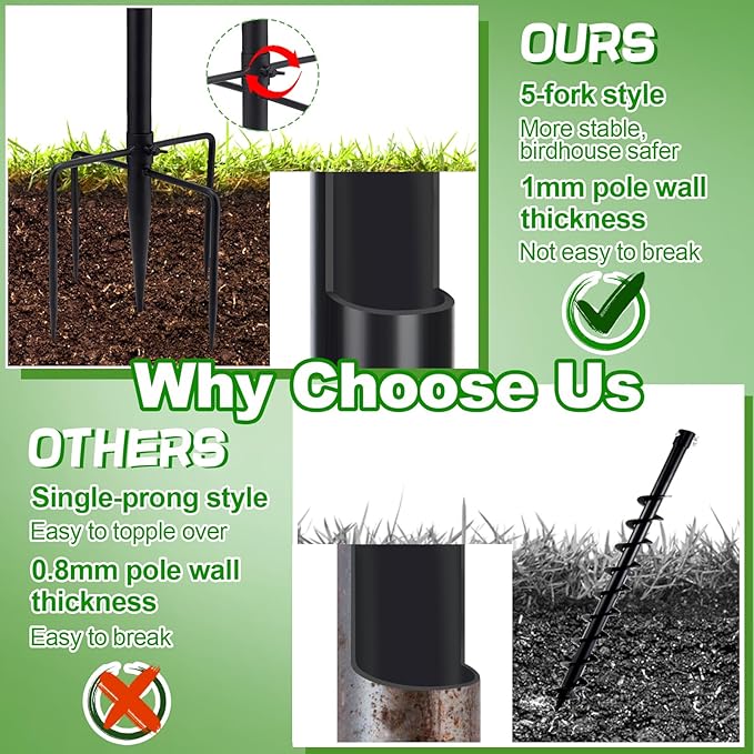 Bird Feeder Pole for Outdoors - 68" Adjustable Bluebird House Stand with 5-Prong Anchor, Heavy Duty Outside Smart Hummingbird Feeding Station Mounting Pole