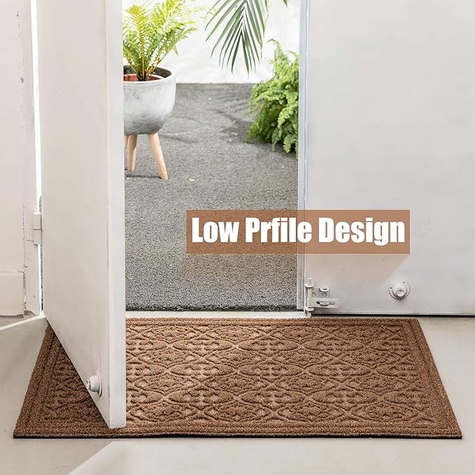 Outdoor Door Mat for Front Door 36 x 59 inch Welcome Debris Mud Trapper Outside Rubber Floor Mat Rug Large Extra Thick Textured Outdoor Mat for Entryway Frontgate Waterproof Brown