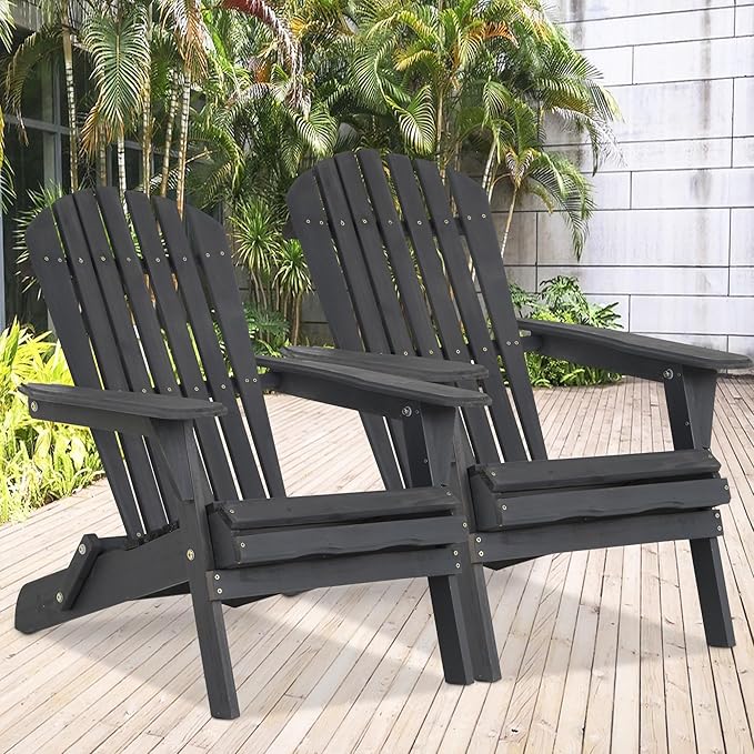 PayLessHere Adirondack Chair Set of 2, Weather Resistant Patio Chairs with Pinewood Wooden Textured for Patio Lawn Garden Backyard Deck Pool Beach Fire Pit