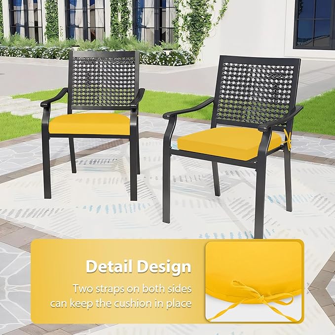 Outdoor Chair Cushions Set of 4, 17 x 16 Inch Patio Chair Cushions for Outdoor Furniture, Water Resistant, Non-Slip Ties (Yellow)