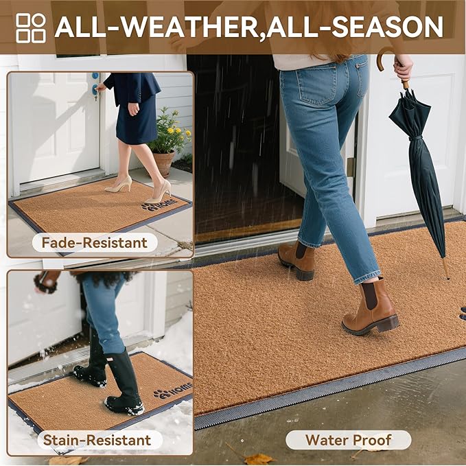 Dirt Trapping Outdoor Welcome Mats, 31x47 Durable Non-Slip Door Mat Outside Entrance, Low Profile Easy Clean Doormat for Patio Porch Front Indoor Entryway, Brown