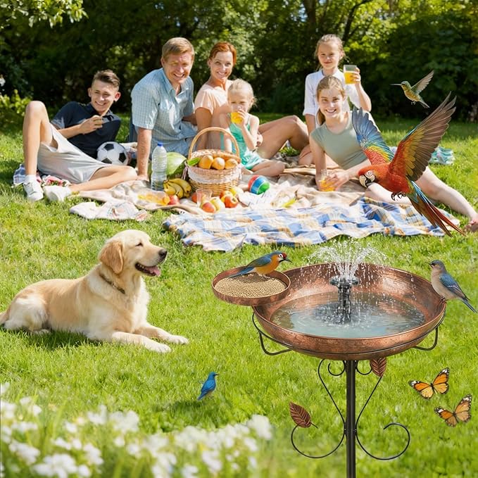 35" Tall Metal Bird Bath for Outdoors with Small Bird Feeder Bowl, 2" Deep 12" Dia Removable Bird Baths for Easy to Clean and Refill, Upgraded 7-Prong Base for Garden, Yard & Lawn (Copper)