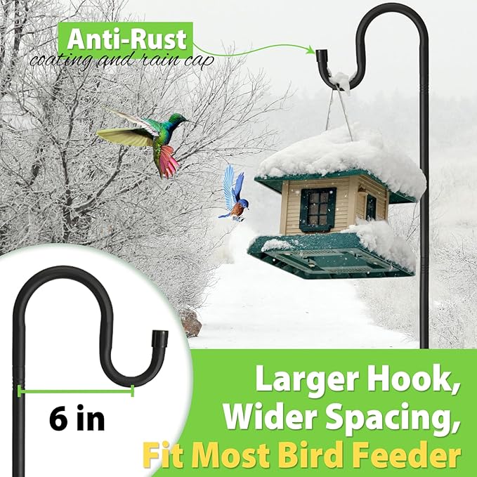 Bird Feeder Pole, 78" Shepherds Hooks for Outdoor Heavy Duty, Hummingbird Feeders Stand for Hanging Plants, Metal Shepherd Hook Hanger Stick with Stable Ground Anchor for Outside Garden Yard Wedding
