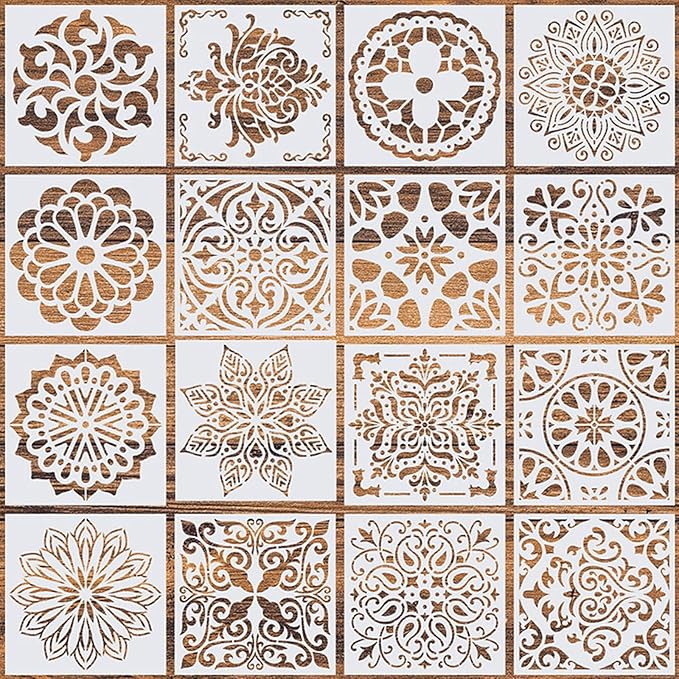 16 Pcs (6 x 6 Inch) Reusable Stencils, Mandala Stencils Mandala Dot Painting Templates Stencil for DIY Painting Art Scrapbook Easter Decorations