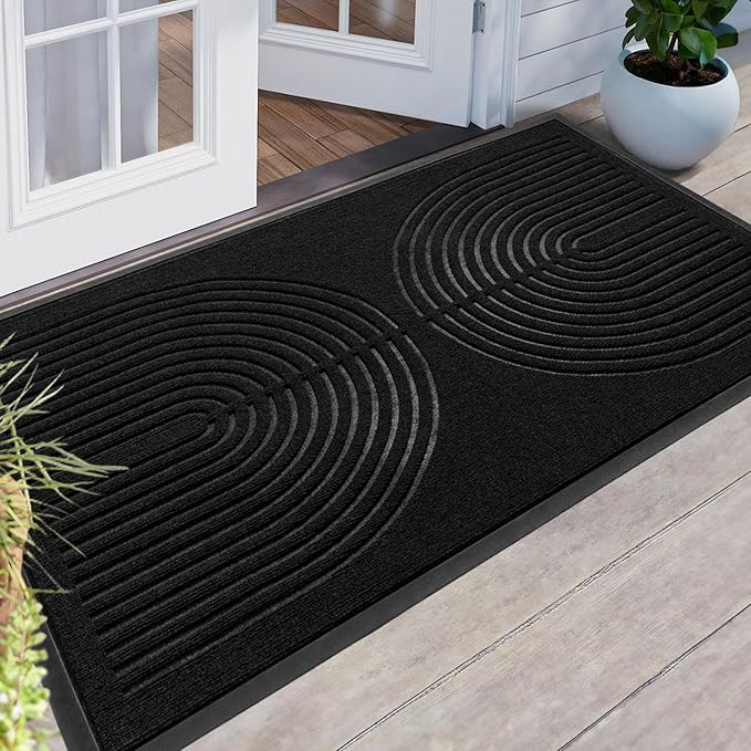 RORA Heavy Duty Door mat Outdoor Indoor Entrance, Non Slip Welcome Mat, Natural Rubber Floor Mat for Entryway, Patio, Garage, Porch, 32"x47", Black