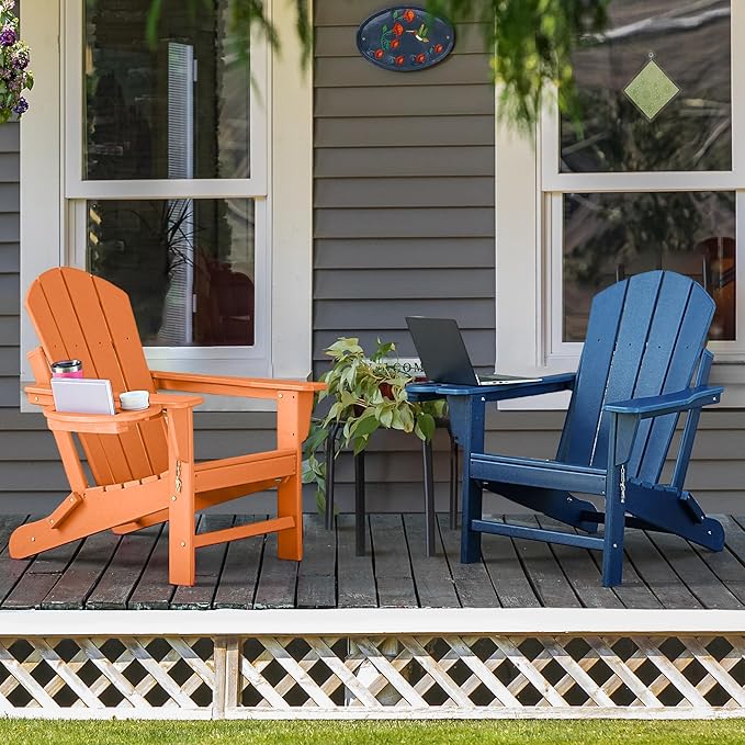 Adirondack Chair, HDPE Folding Adirondack Chair with Multifunctional Cup Holder, Weather Resistant Fire Pit Chair for porches, patios, patios, poolsides, Decks.