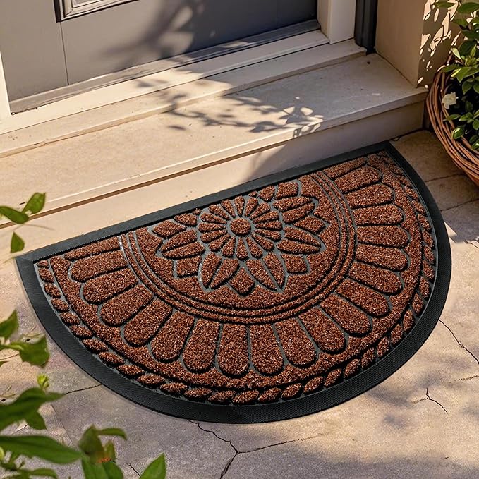 Mibao Front Door Mat Indoor Outdoor Entrance, Semicircular Entrance Mat, Half Round Waterproo Non-Slip Durable Rubber Door Mats, Low Profile Heavy Duty Doormat for Garage, Patio, 30" x 18", Maroon