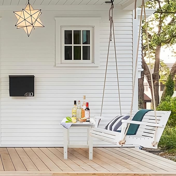 Outdoor Side Table, Adirondack Small Patio Table, Plastic Small Table, HDPS Side Table for Pool, Balcony, Porch, Deck, Backyard, Indoor or Outdoor Use, White