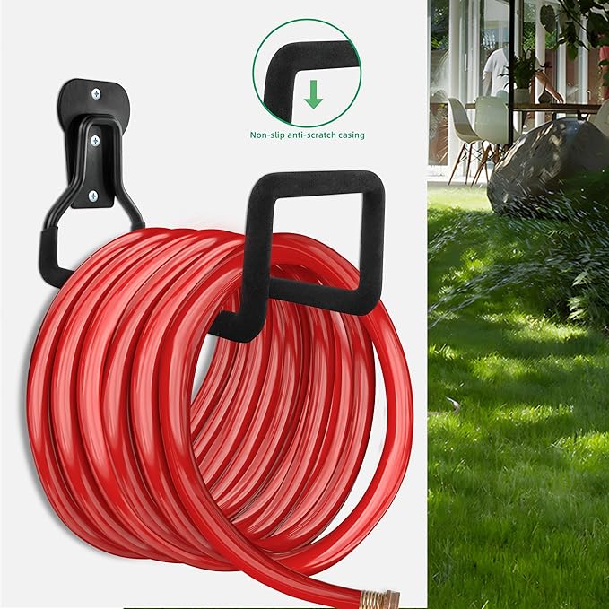 Garden Hose Holder - Heavy Duty Metal Hanger Wall Mount, Water Hose Holder for Outside Yard, Water Hose Reel, Hose Rack, Hose Hook