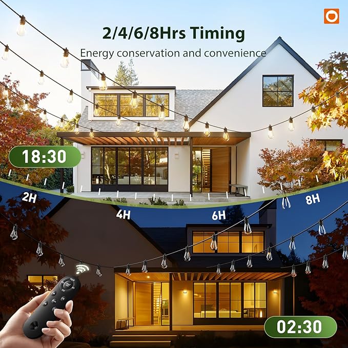 addlon 54FT(48+6) Solar String Lights Outdoor Waterproof with USB Charging & Remote Control - Dimmable Solar Power Patio Lights with LED Bulbs for Porch, Garden, Yard, Market, Bistro - Last for 20+Hrs