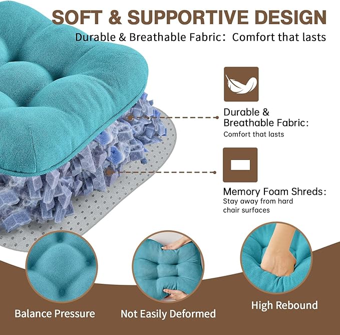 BETU Chair Cushions for Dining Chairs Set of 6,3.5" Thick Kitchen Table Chair Pads with Ties,Non Slip Backing and Covers, Seat Cushion for Dining Room,Bar,Patio Chairs,16"X16"X3.5",Teal