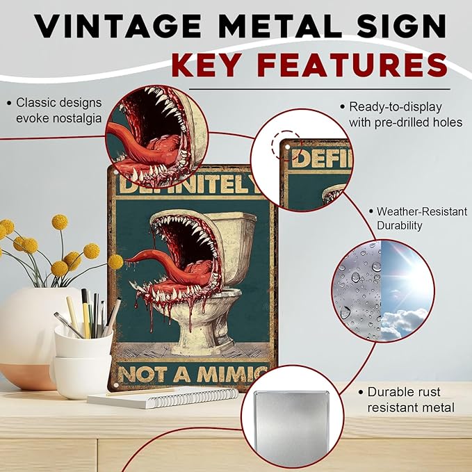 Vintage Tin Sign Definitely Not A Mimic Poster Bathroom Posters Tabletop Dragons Dice Games Home Decor For Bathroom 12x16inch