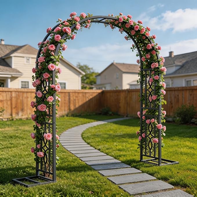 Metal Garden Arch, Heavy Duty Garden Trellis for Climbing Plants, with Enlarged Base for Stability, Ideal for Wedding Arches & Party Decorations, 71" W x 87" H