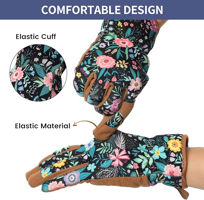 Pleneal Gardening Gloves for Women - Leather Garden Gloves Thorn Proof, Outdoor Protective Working Gloves