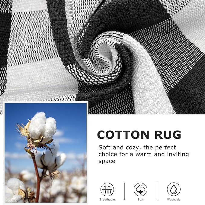 IOHOUZE Buffalo Plaid Rug 5x8 Ft Indoor Outdoor Rug, Washable Rugs for Living Room, Spring Summer Welcome Mats Outdoor, Black White Rug for Farmhouse/Entryway/Home Entrance