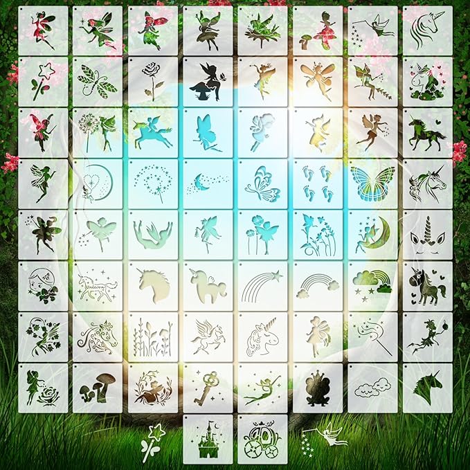 Marspark 66 Pcs Spring Easter Small Stencils for Crafts Reusable 3 Inch Stencils for Painting on Wood DIY Craft Paint Template for Wall Home Decor Card Rock Canvas Drawing Holiday (Fairy Tale)