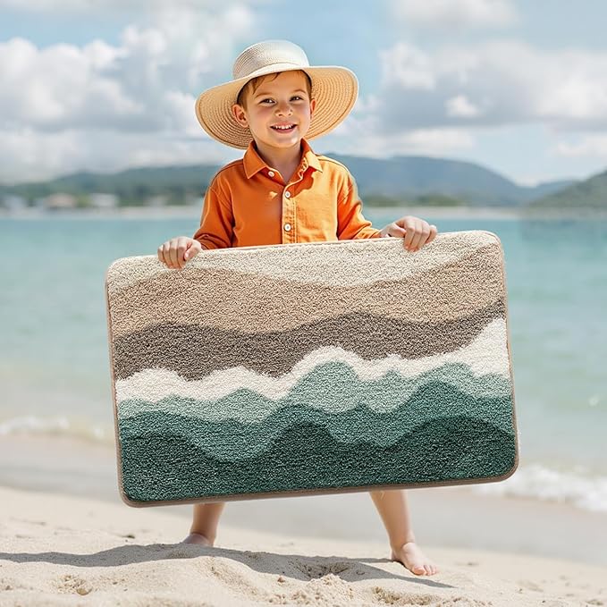 LUMI Beach Bathroom Rugs, Non Slip Bath Mat Ultra Soft Washable Absorbent Quick Dry, Ocean Sea Theme Bath Rug with Starfish Shell for Shower Floor, Kitchen Decor, Kids Room, 20"x32"