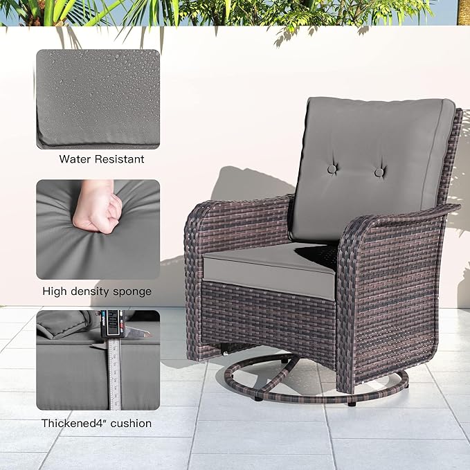 Kullavik 12PCS Outdoor Patio Furniture Set,PE Wicker Rattan Sectional Sofa Patio Conversation Sets with Tempered Glass Table,Swivel Rocking Chairs Set,Grey
