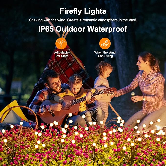 Solar Lights Outdoor(4 Pack,32 LEDs), ASMAD Solar Garden Lights, Outdoor Decorations, Firefly Light for Patio Decor, Big Bulb, Unique Gifts for Women, Gifts for Grandma