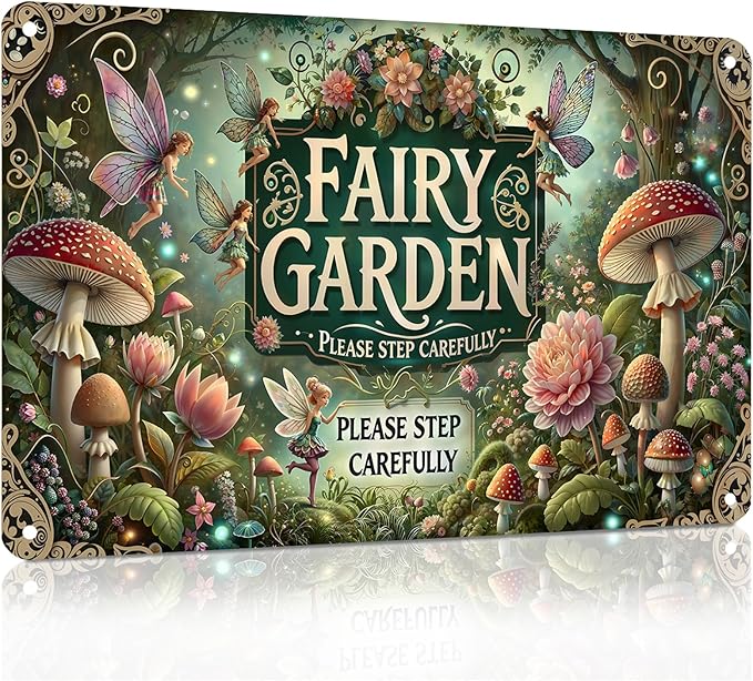 Gardening Gifts Vintage Garden Metal Sign "FAIRY GARDEN" Retro Gardening Tin Plate Wall Decor for Home Garden Yard Cottage Greenhouse Outdoor Decor (8x12 Inch)