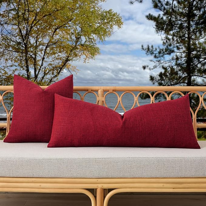 Kevin Textile Outdoor Waterproof Long Lumbar Pillow Cover 14x36 Inch Pack of 1 Checkered Decorative Rectangle Cushion Throw Pillowcases Shell for Patio Tent Garden Couch Bed Sofa Red