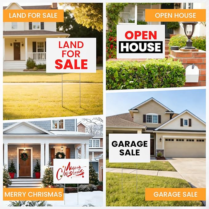 10 Pack Yard Signs with Metal Stakes, Custom Yard 17 x 12 Inches, Corrugated Plastic Board for Sale Sign Outdoor, Rent, Guidepost, Garage Sale Signs, Birthday Party