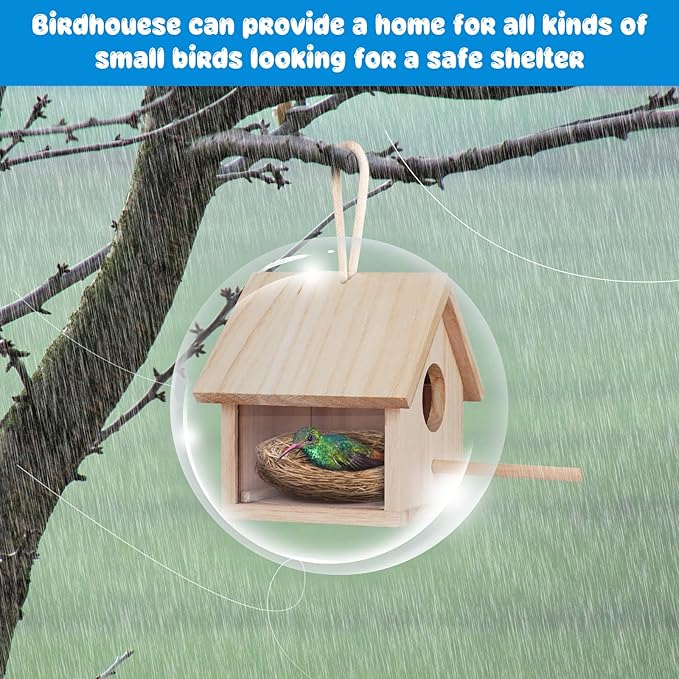 Bird Houses for Outside Clearance with Pole, Wood Birdhouse Blue Bird House Birdhouses for Outdoors Hanging Garden Patio Decorative for Swallow Sparrow Hummingbird Finch Throstle