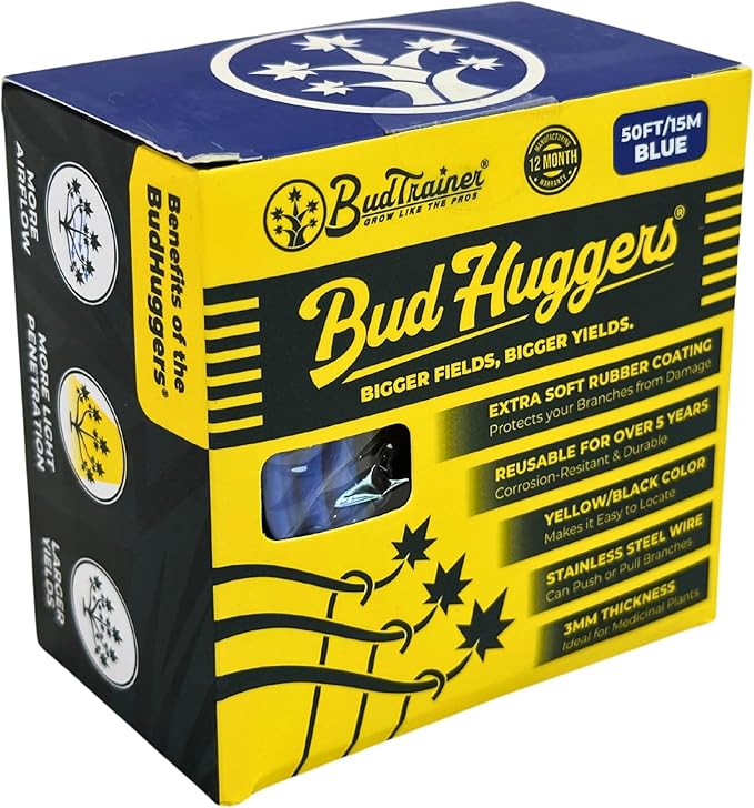 BudHuggers for Optimal Plant Training | 50ft (15M) | 3mm Thick Garden Wire Ties | Flexible & Durable | Rubber Plant Ties to Yield Bigger Buds, Stronger Branches & Larger Canopies | Reusable