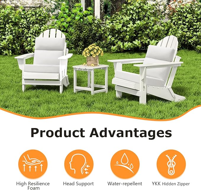 Outdoor High Back Chair Cushion Seat Pads, 44 x 21 Inch Water-Repellent & Fade-Resistant Patio Furniture Cushions with Ties for Adirondack, Rocking Chairs, Linen